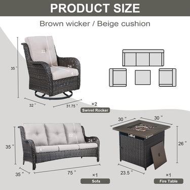 Fire Pit Table Set with Swivel Glider Chairs and Sofa, NTC Series - Belord