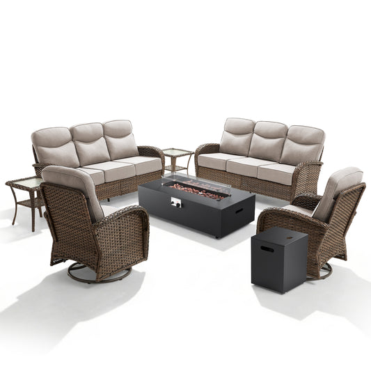 Elegant 7-Piece Patio Furniture Collection with Split Fire Pit Table – Designed for Outdoor Entertaining, ND Series - Belord