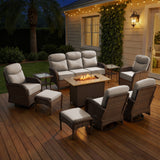 Elegant 10-Piece Rattan Patio Set with Wicker Fire Pit Table – Designed for Cozy Summer Nights, ND Series - Belord