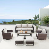 Patio Conversation Set 6-Piece with Sofa, Swivel Glider Chairs, Coffee Table, and Ottoman, GRS Series - Belord