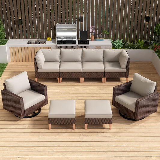 Save 50% - BLOC Series | 7-Piece Modular Patio Furniture Set, Outdoor Sectional Sofa with Swivel Chairs & Ottomans