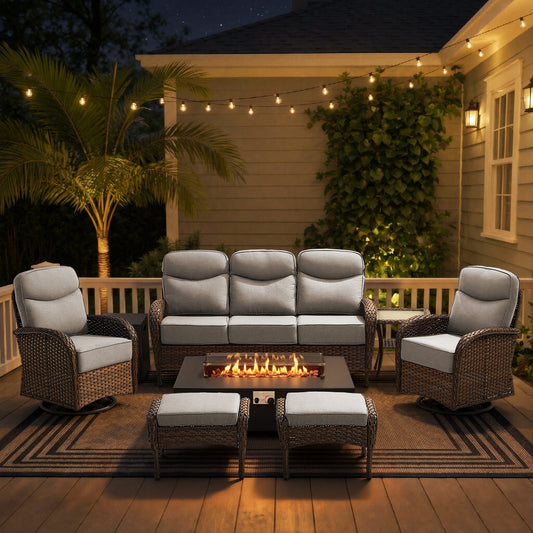 Upgraded 7-Piece Patio Furniture Set with Split Fire Pit Table – Premium Comfort for Backyard Parties, ND Series - Belord