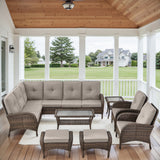 Large Sectional Set 12-Piece with Patio Chairs, Coffee Table, Side Table, and Ottoman, NDS Series - Belord