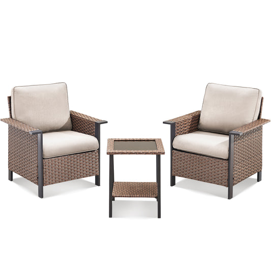 3-Piece Set: Patio Wicker Chairs with Side Table, WNG Series