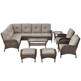 Large Sectional Set 12-Piece with Patio Chairs, Coffee Table, Side Table, and Ottoman, NDS Series - Belord