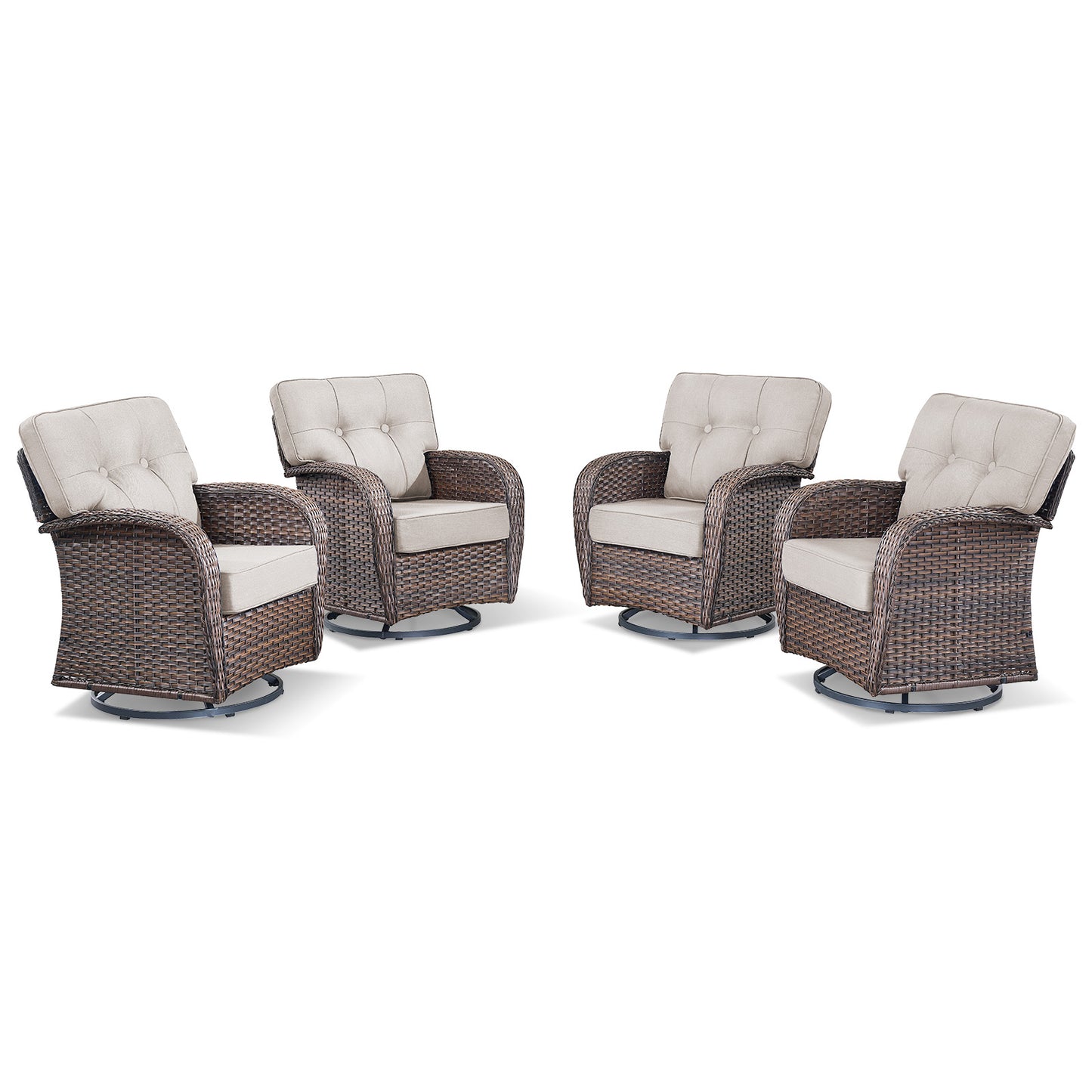 Swivel Glider Chairs (Set of 4) – Wide T-Back Design & 5" Thick Cushions, T Series