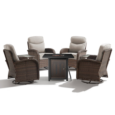 Luxury 7-Piece Outdoor Swivel Chair Set with Square Metal Fire Pit Table – Heavy-Duty Comfort for Deck Living, ND Series - Belord