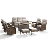 Elegant 10-Piece Rattan Patio Set with Wicker Fire Pit Table – Designed for Cozy Summer Nights, ND Series - Belord