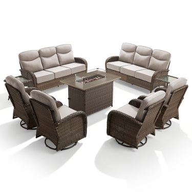 Premium 9-Piece Wicker Patio Set with Fire Pit Table – Resort-Style Comfort for Patio & Deck, ND Series - Belord