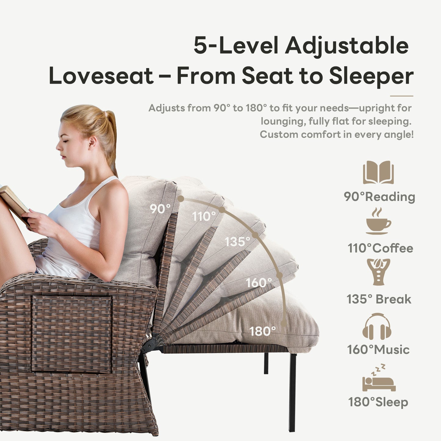 Premium 6-Piece Patio Furniture Set - All-Weather PE Wicker Conversation Set with Loveseat Daybed, 2 Recliner Lounge Chairs & 2 Side Table for Poolside, NDS Series