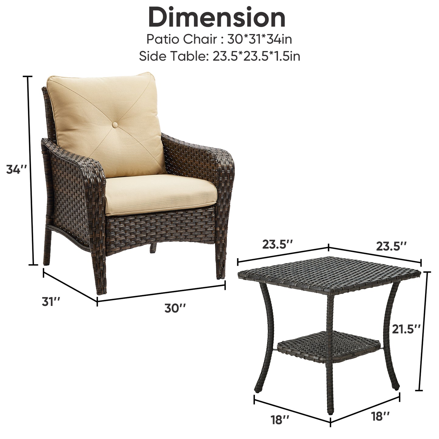 Save 50% - 3-Piece Wicker Patio Bistro Set – Outdoor Rattan Conversation Set with 2 Chairs & Side Table for Porch