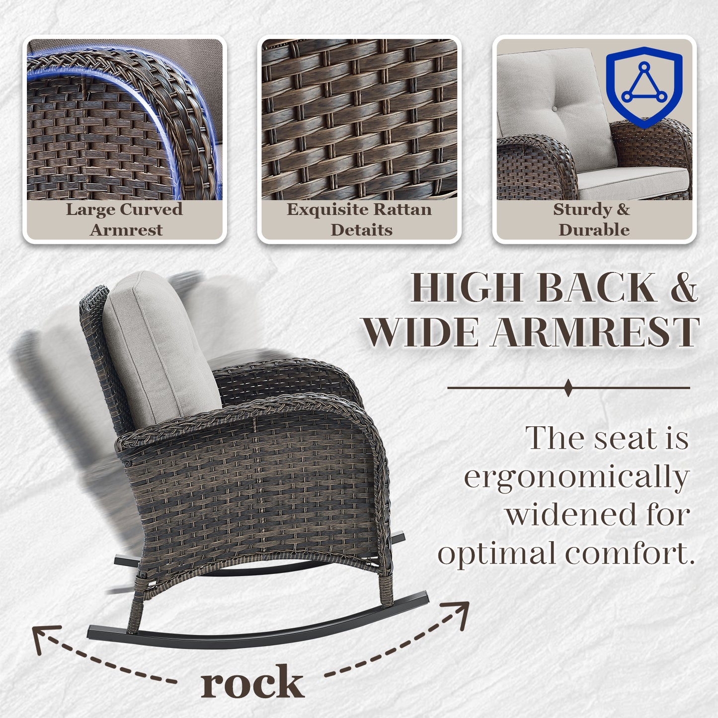 Patio Conversation Set 7-Piece with Loveseat, Rocking Chairs, Patio Chairs, Coffee Table, and Side Table, NDS Series