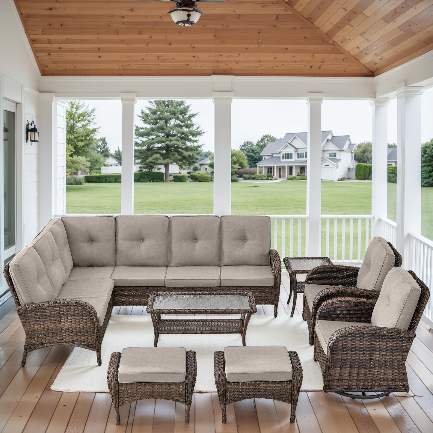 Large Sectional Set 12-Piece with Swivel Glider Chairs, Coffee Table, Side Table, and Ottoman, NDS Series
