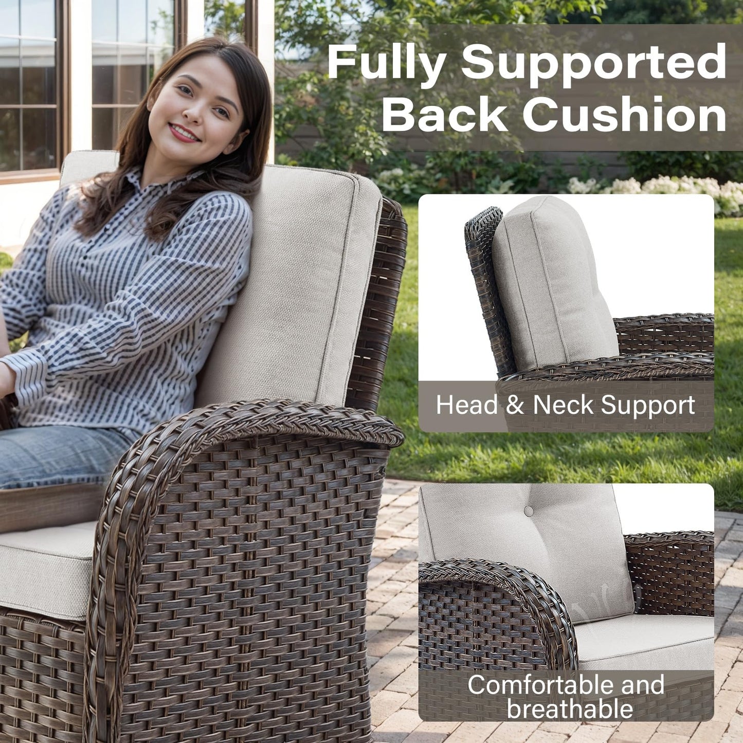 Patio Single PE Wicker Swivel Glider Chair with Thick Cushions, NDS Series