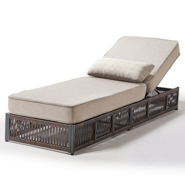 Belord 1-piece luxury rattan chaise lounge with beige cushions, 6-position recline and 5-inch thick padding for patio relaxation.