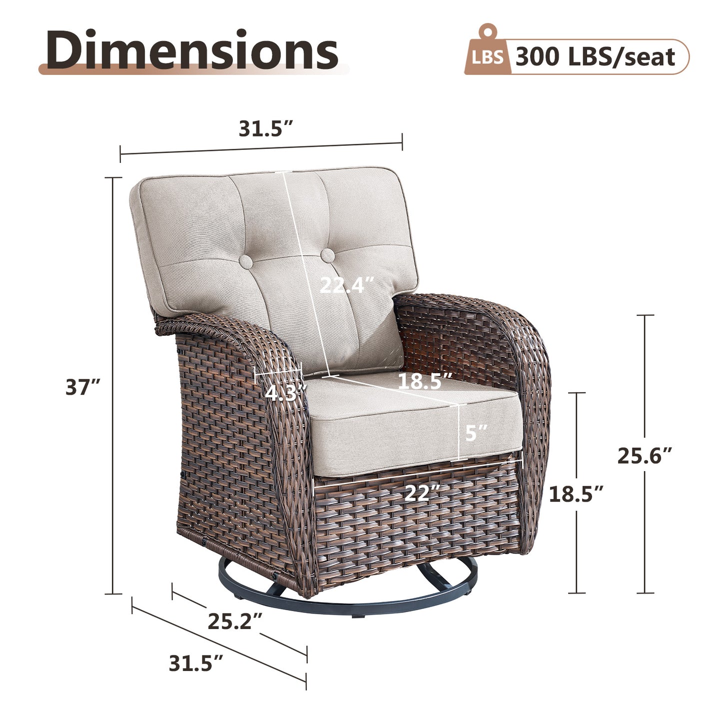 Swivel Glider Chairs (Set of 4) – Wide T-Back Design & 5" Thick Cushions, T Series