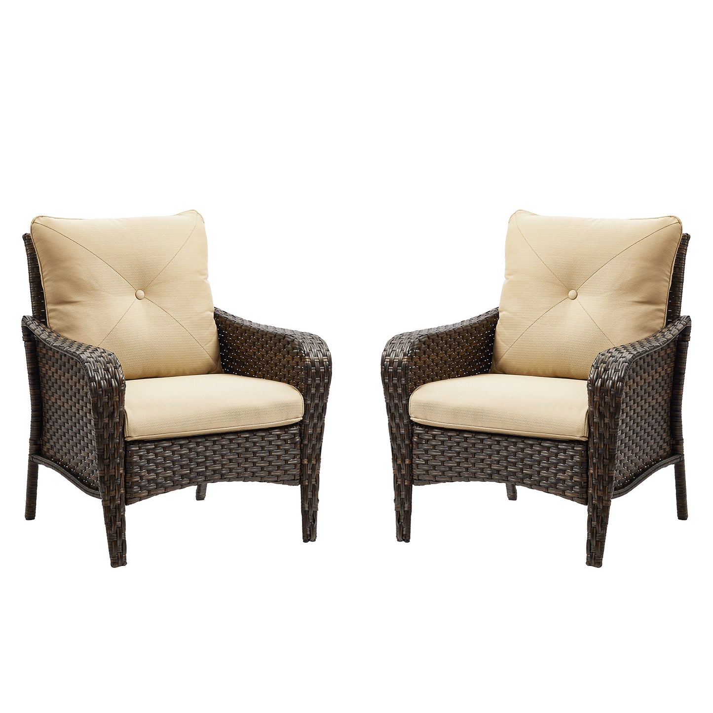 Save 50% - 2-Piece Wicker Patio Chair Set – Deep Seating Rattan Armchairs with Cushions for Porch, Lawn