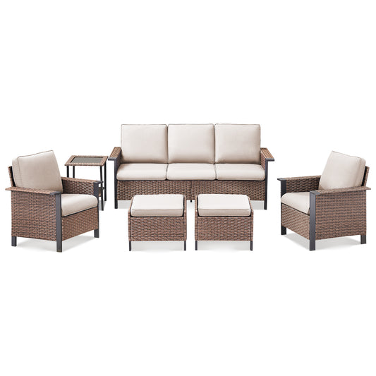 Patio Conversation Patio Set (6-Piece) — All-Weather Rattan Furniture with 3-Seater Sofa & Patio Chairs, WNG Series