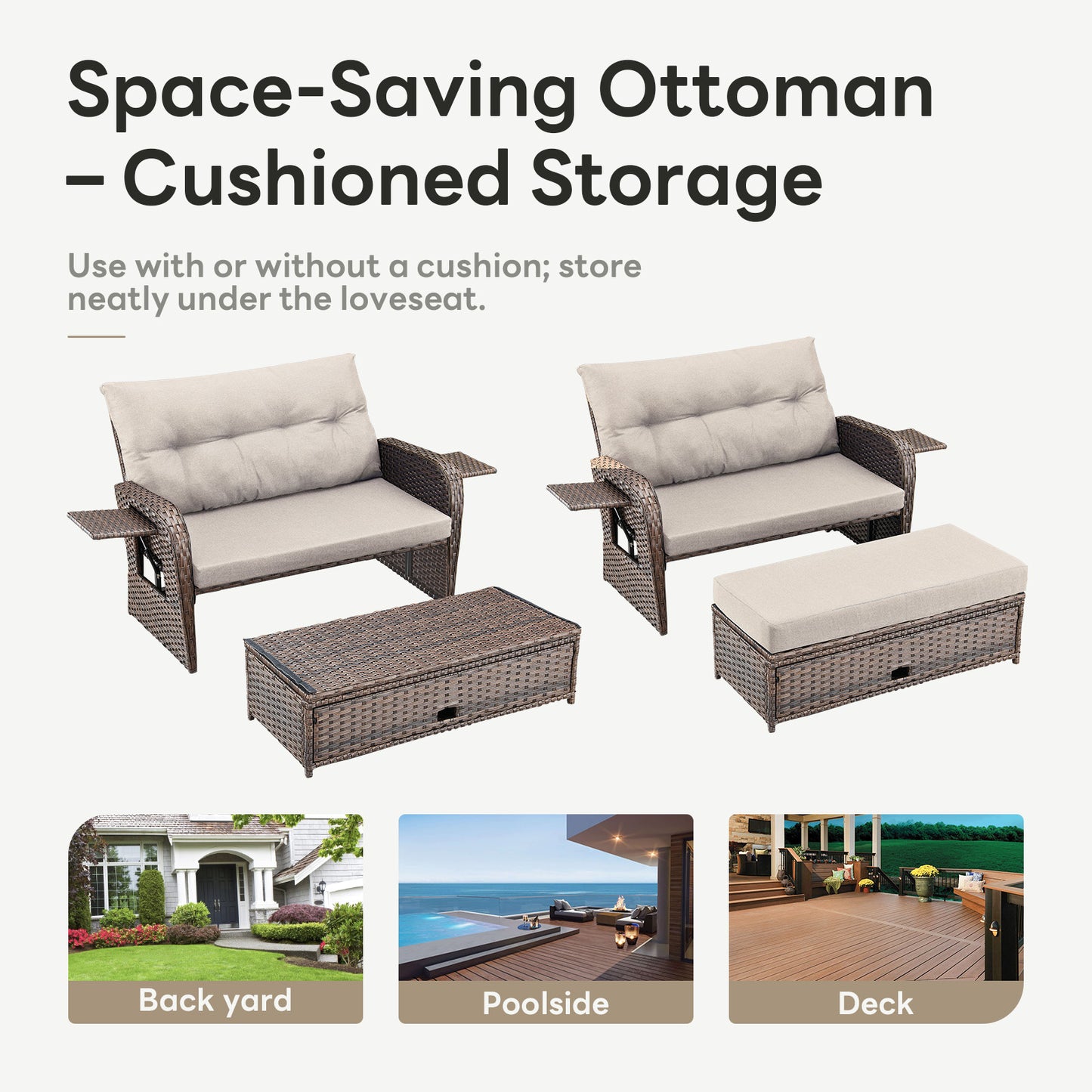 Premium 6-Piece Patio Furniture Set - All-Weather PE Wicker Conversation Set with Loveseat Daybed, 2 Recliner Lounge Chairs & 2 Side Table for Poolside, NDS Series