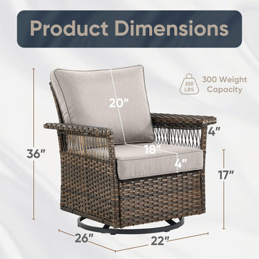 Outdoor 4" Wide Armrest Swivel Glider Chairs, SS Series - Belord