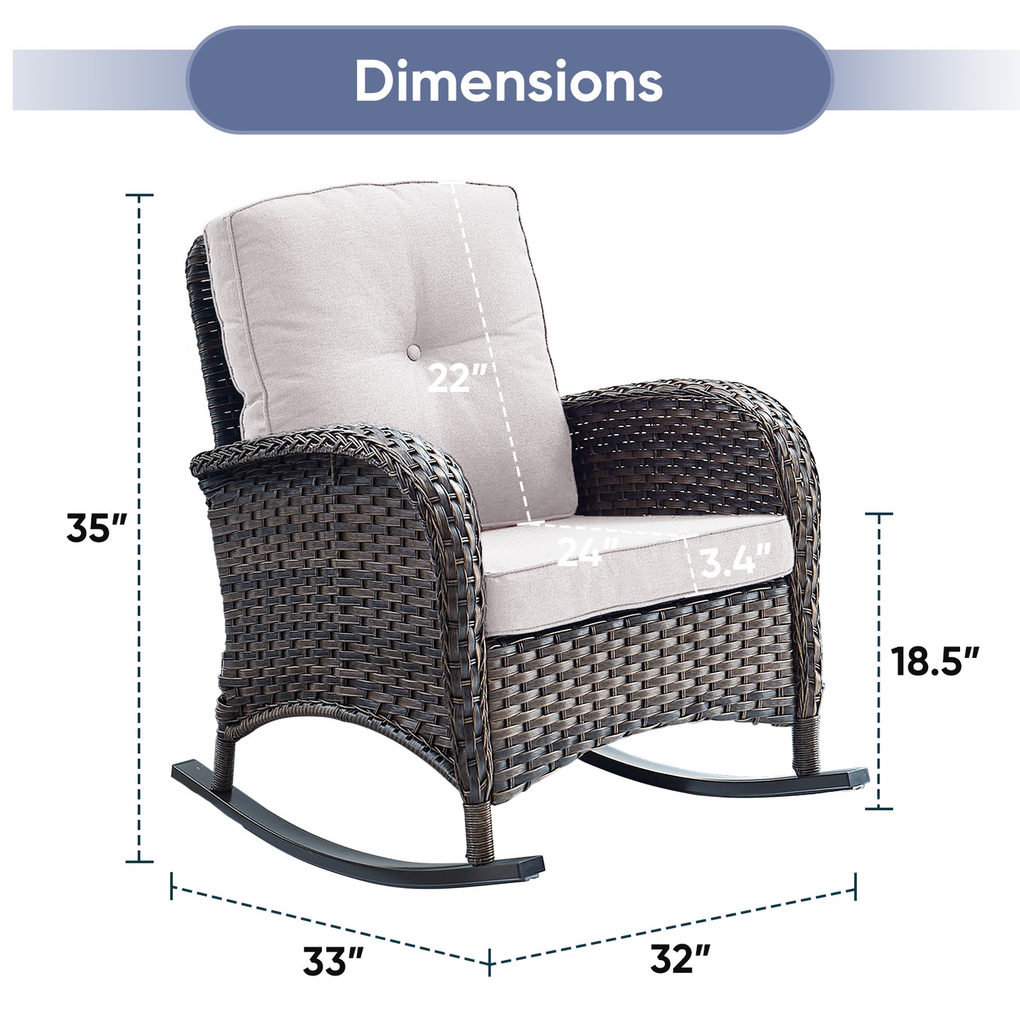 Patio Single PE Wicker Rocking Chair with Thick Cushions, NDS Series