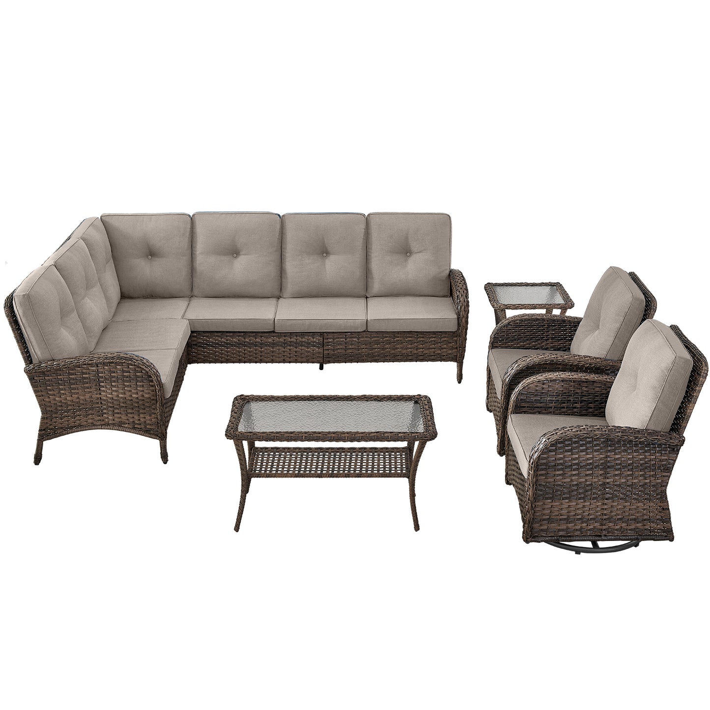 Large Sectional Set 10-Piece with Swivel Glider Chairs, Coffee Table, and Side Table, NDS Series