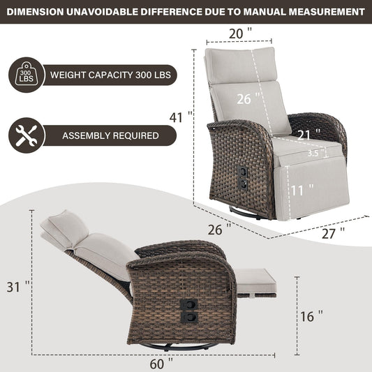 Premium Dual-Adjust Swivel Chaise - Patio Recliner with Customizable Backrest & Footrest, Luxury All-Weather Wicker