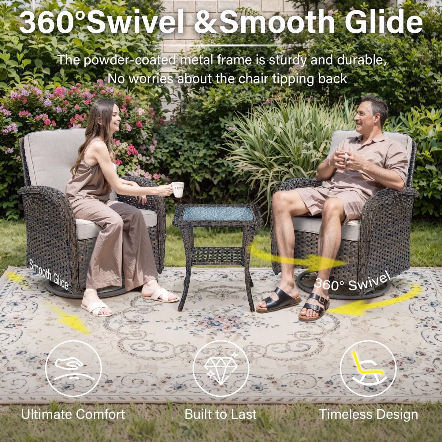 Patio Single PE Wicker Swivel Glider Chair with Thick Cushions, NDS Series