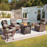 Luxury 7-Piece Outdoor Swivel Chair Set with Square Metal Fire Pit Table – Heavy-Duty Comfort for Deck Living, ND Series - Belord