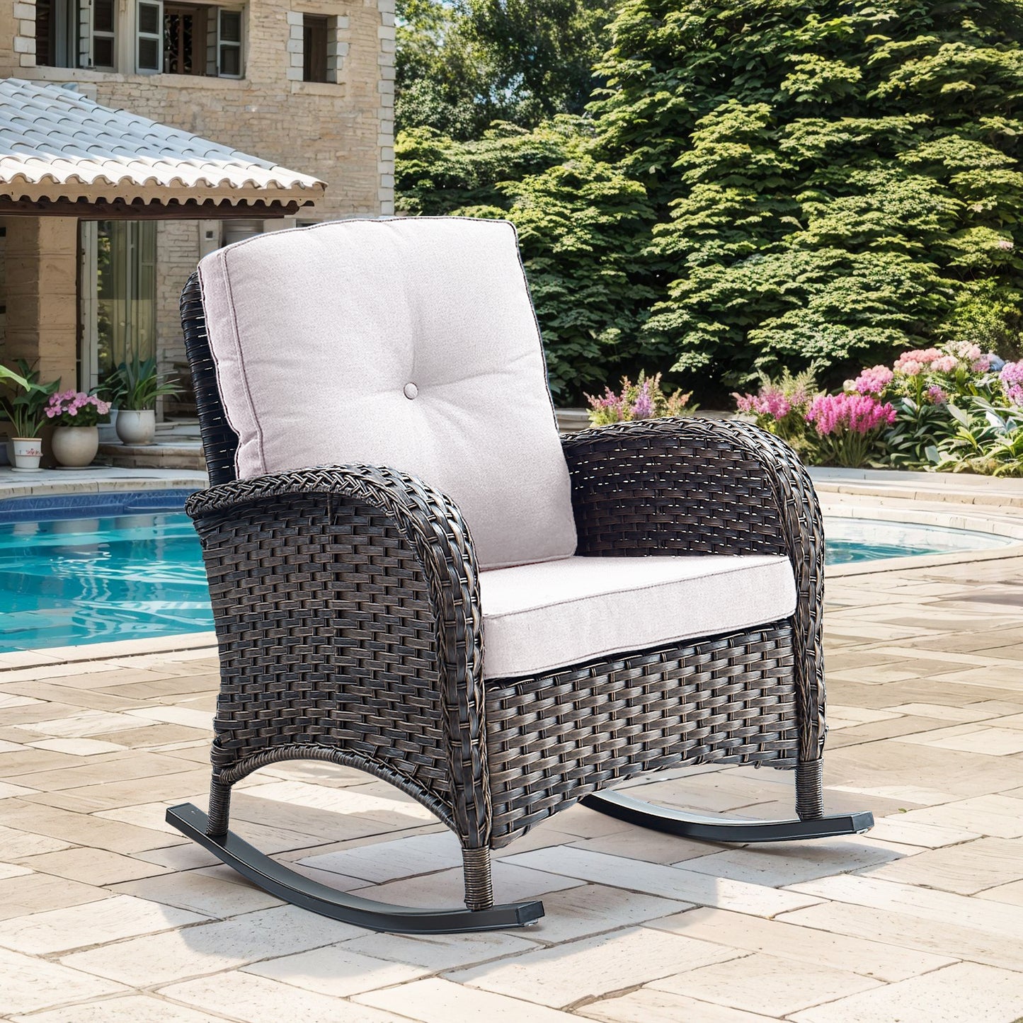 Patio Single PE Wicker Rocking Chair with Thick Cushions, NDS Series