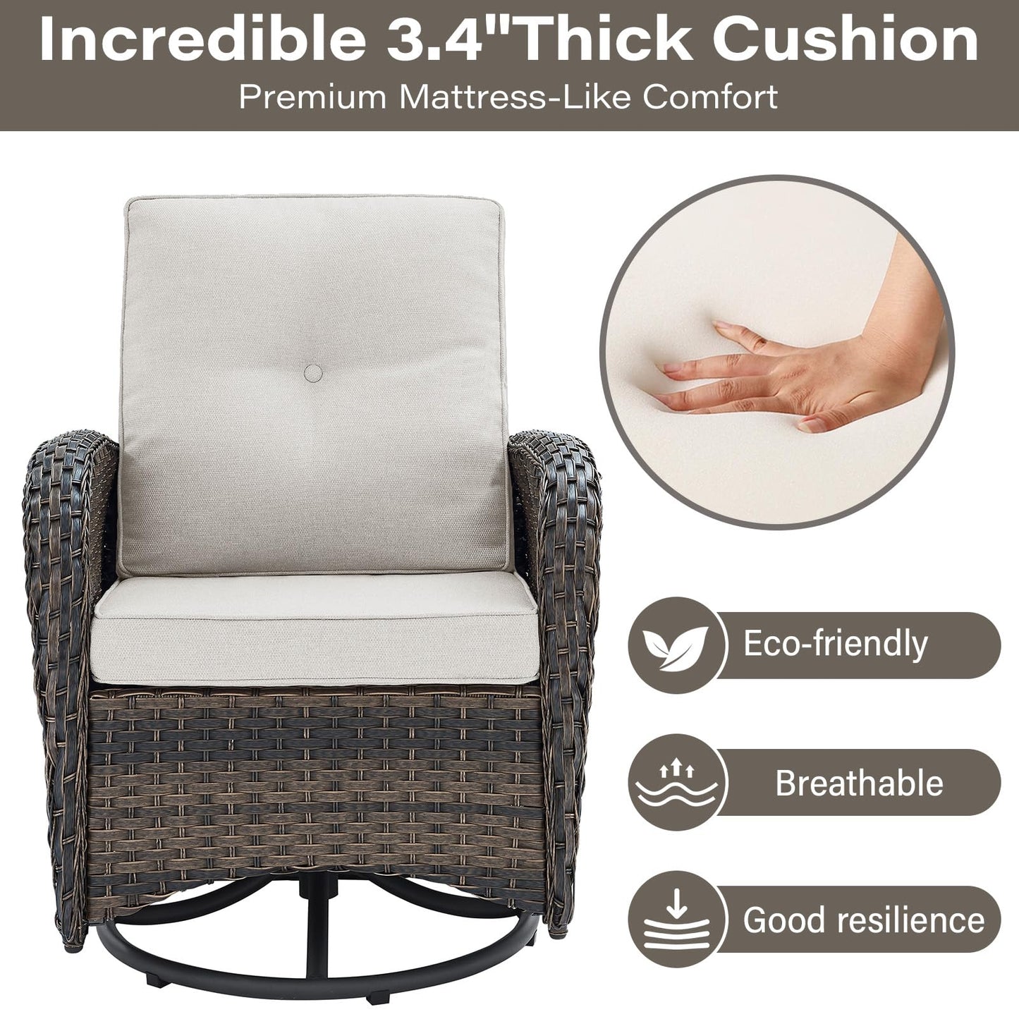 Patio Single PE Wicker Swivel Glider Chair with Thick Cushions, NDS Series