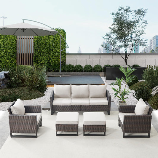 Patio Conversation Set 5-Piece with Sofa, Patio Chairs, and Ottoman, GRS Series