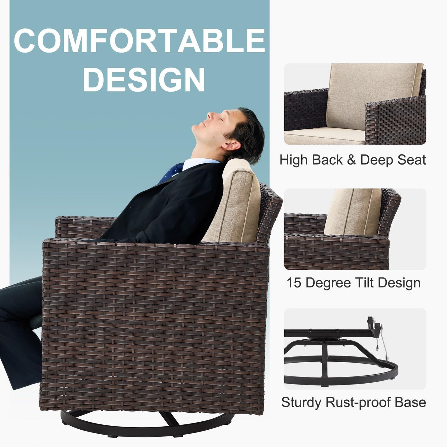 Save 50% - Swivel Glider Chairs Set with Side Table, GRS Series