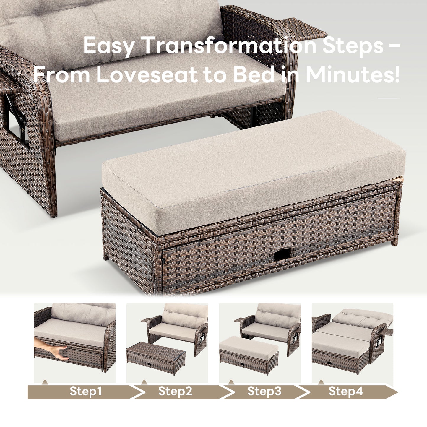 Premium 6-Piece Patio Furniture Set - All-Weather PE Wicker Conversation Set with Loveseat Daybed, 2 Recliner Lounge Chairs & 2 Side Table for Poolside, NDS Series