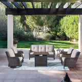 Patio Conversation Set 7-Piece with Fire Pit Table, Swivel Glider Chairs, Patio Chairs, Sofa and Side Table, NTC Series - Belord