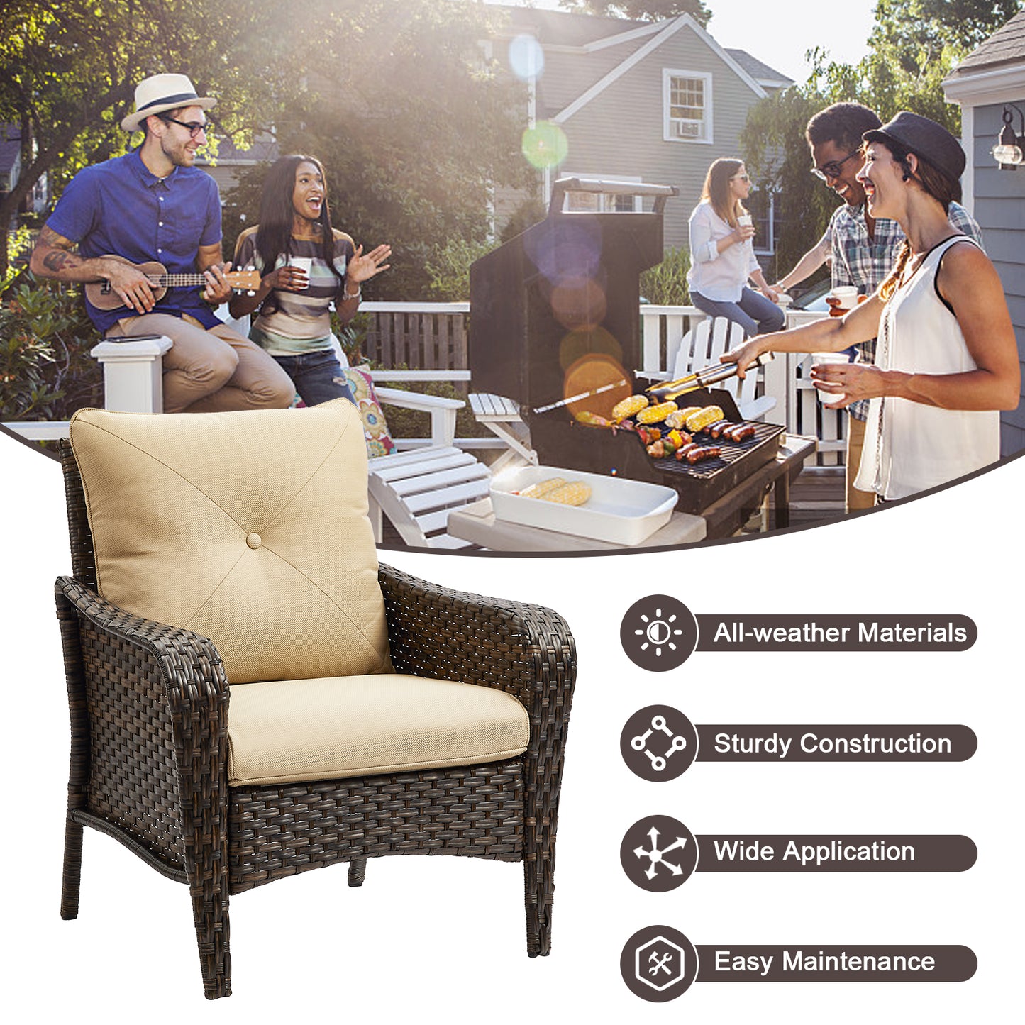 Save 50% - 2-Piece Wicker Patio Chair Set – Deep Seating Rattan Armchairs with Cushions for Porch, Lawn