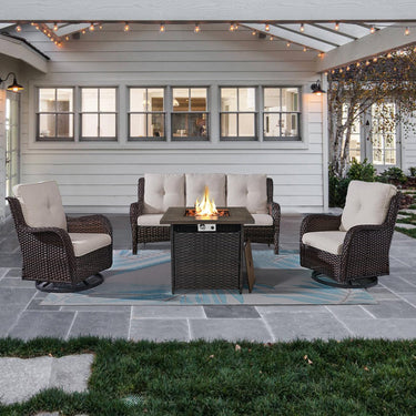 Fire Pit Table Set with Swivel Glider Chairs and Sofa, NTC Series - Belord