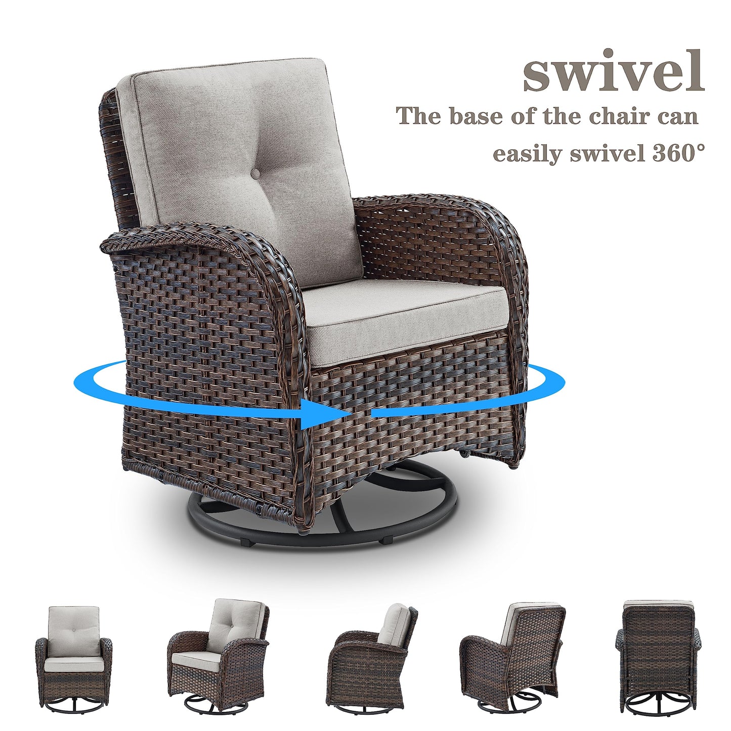 Patio Single PE Wicker Swivel Glider Chair with Thick Cushions, NDS Series