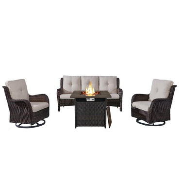 Fire Pit Table Set with Swivel Glider Chairs and Sofa, NTC Series - Belord
