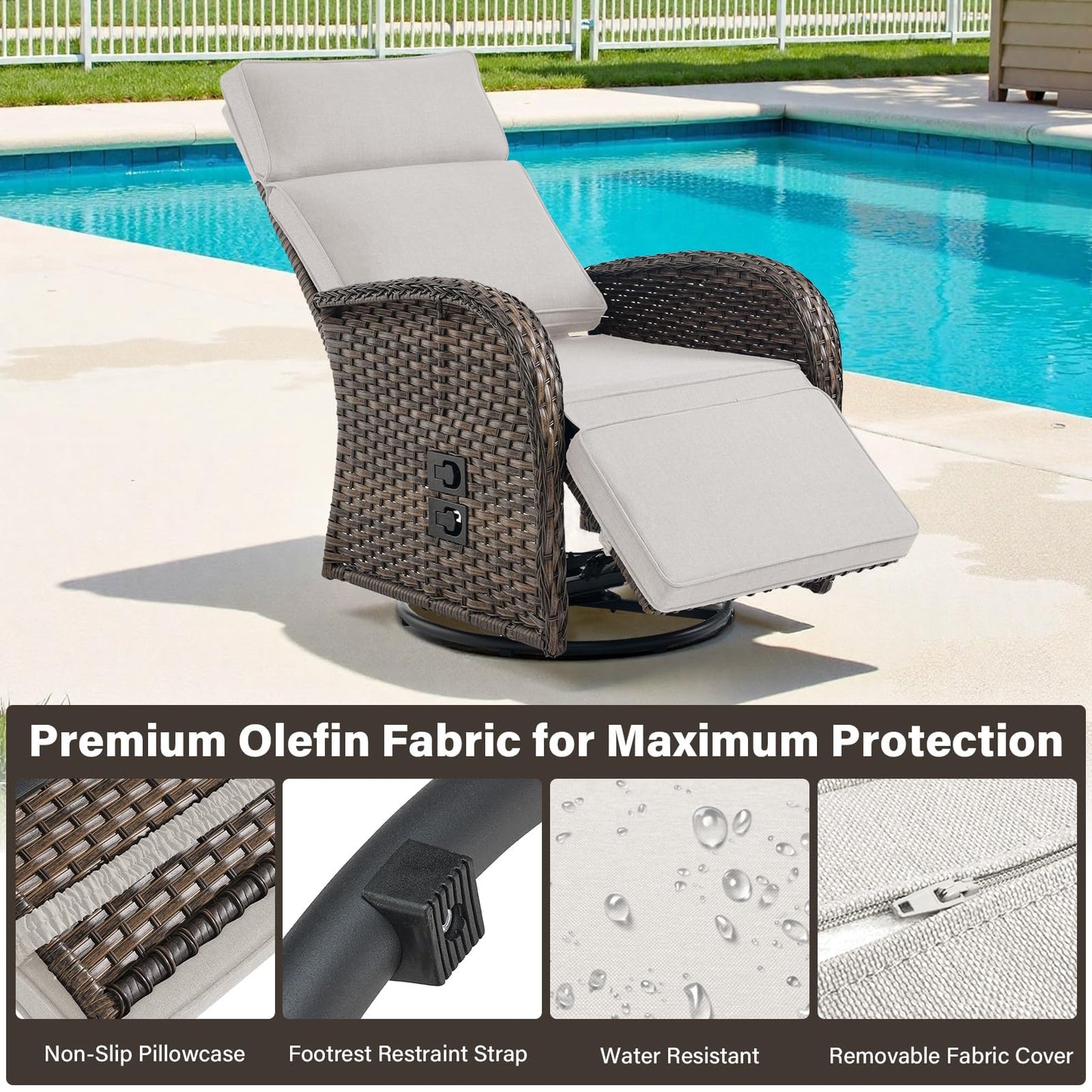 Luxury 3-Piece Adjustable Swivel Set - 360° Rotating PE Wicker Recliners with Side Tables, NDS Series