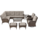 Large Sectional Set 12-Piece with Swivel Glider Chairs, Coffee Table, Side Table, and Ottoman, NDS Series - Belord