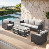 Patio Conversation Set 6-Piece with Sofa, Swivel Glider Chairs, Coffee Table, and Ottoman, GRS Series - Belord