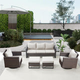 Patio Conversation Set 5-Piece with Sofa, Swivel Glider Chairs, and Ottoman, GRS Series - Belord