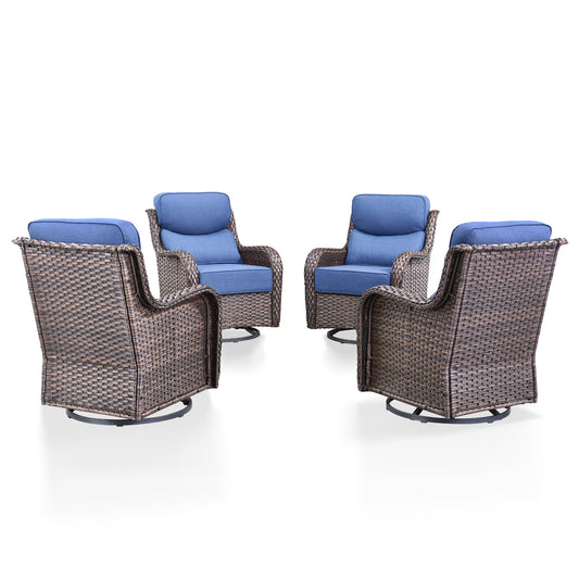 4-Piece Garden Wicker Swivel Glider Chairs with 6" Thick Cushions, NT Series