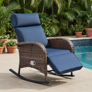Outdoor Wicker Rocking Recliner Chair with Adjustable Backrest & Footrest, Cushioned PE Rattan Patio Lounge Chair, NDS Series - Belord