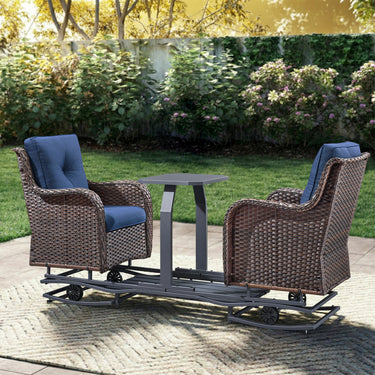 Belord 2-Person Outdoor Wicker Glider Loveseat with Integrated Side Table & Cushioned Seats, NTC Series - Belord