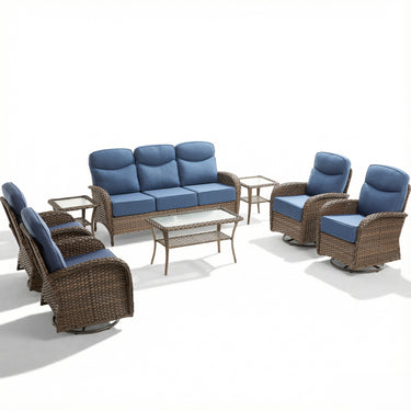 Grand 8-Piece Patio Furniture Set – Sofa & Swivel Rockers, 6" Cushions, Built for Garden Gatherings & Parties, ND Series - Belord