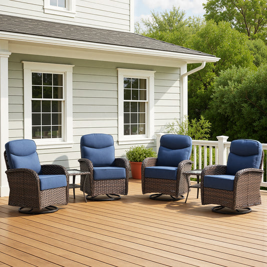 Luxury 6-Piece Swivel Patio Chair Set – High-Back Support, 6" Cushions & Side Tables for Backyard Entertaining, ND Series - Belord