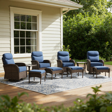 Premium 10-Piece Swivel Chair Patio Set – Deep 6" Cushions & Ottomans for Flexible Outdoor Lounging, ND Series - Belord
