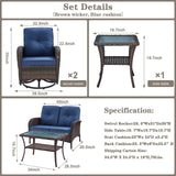 Patio Conversation Set 5-Piece with Loveseat, Swivel Glider Chairs, Coffee Table, and Side Table, NDS Series - Belord